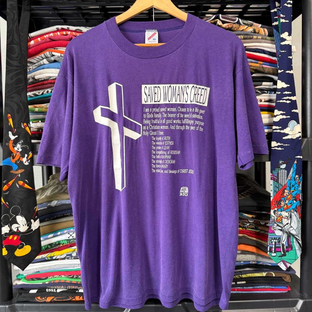 Vintage Purple Saved Womans Creed Christian Religious Graphic T Shirt XL
